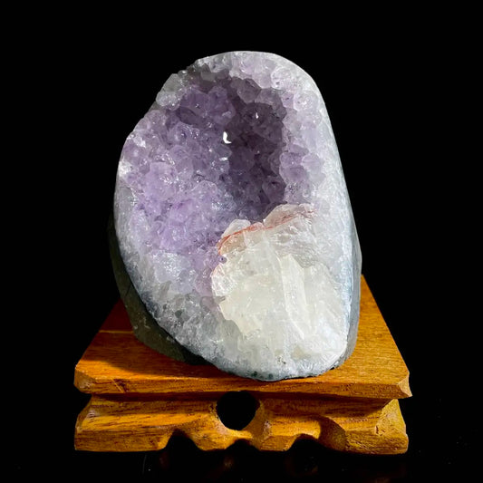 Natural Uruguayan Amethyst Crystal Cluster with Calcite Association | 720g | 9 × 8.5× 7.5cm | Quartz & Carbonate Mineral Specimen | Uruguay