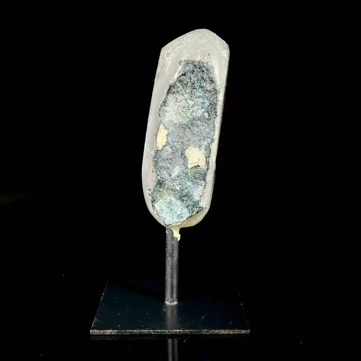 Natural Amethyst Crystal Cluster on metal Stand | Museum Grade Display Mineral Specimen | Decorative Home & Office Stone Decor | 350 g | 13*3*5 cm