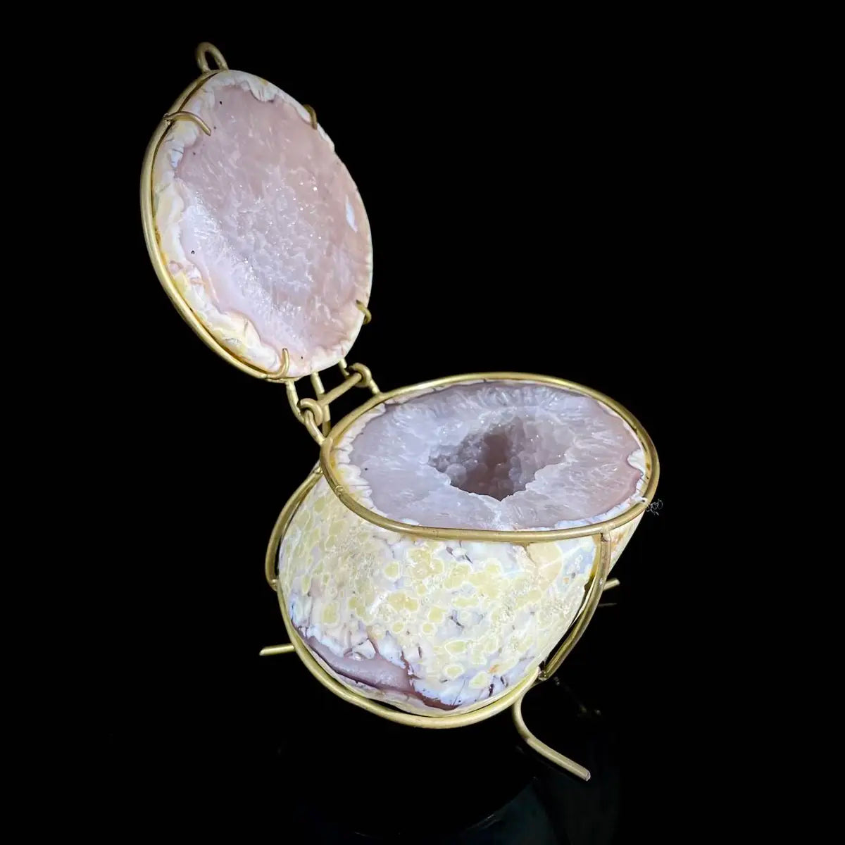 Natural Agate Geode Slice Pair on Metal Stand | Museum Grade Display Mineral Specimen | Decorative Home & Office Decor | 710 g | 14*10.5*7.5 cm