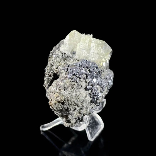 Galena Mineral Specimen | Natural Lead Sulfide Crystal on Matrix | Metallic Luster Cubic Formation | 160 g | 7*5*4 cm