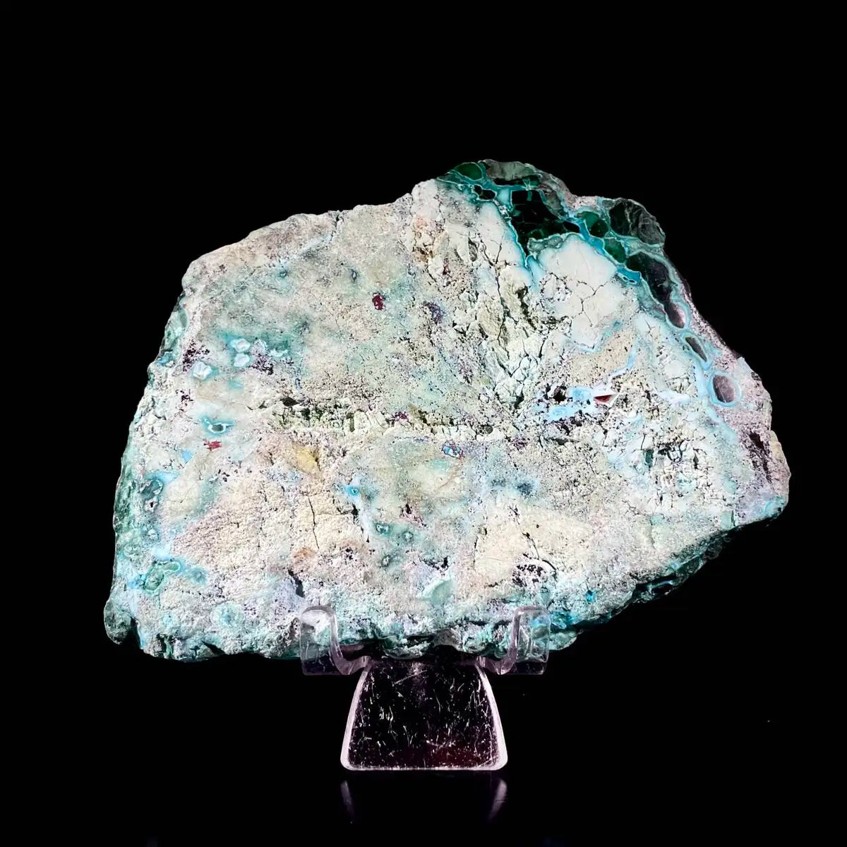 Natural Chrysocolla Crystal Specimen on Matrix | Rare Copper Silicate Mineral | Vibrant Blue-Green Mineral Collection Piece | 370 g | 13.5*11*1 cm