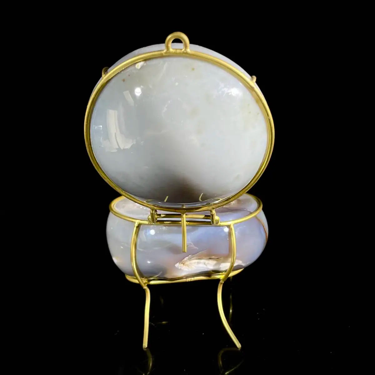 Natural Agate Geode Slice Pair on Metal Stand | Museum Grade Display Mineral Specimen | Decorative Home & Office Decor | 440 g | 15*8*8 cm
