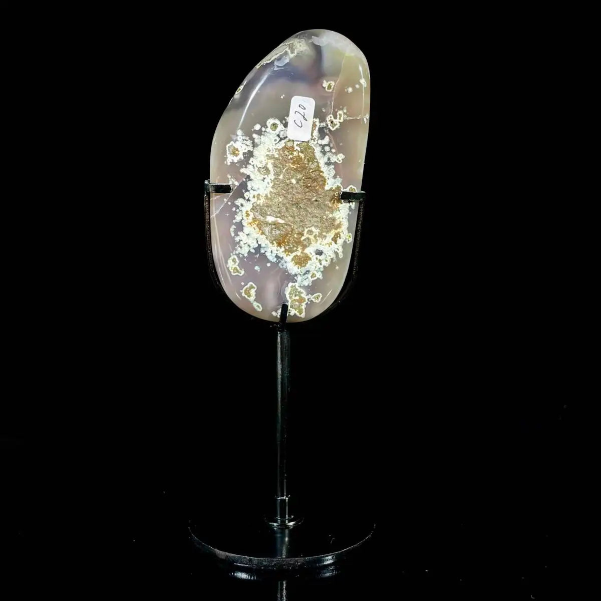 Natural Amethyst Crystal Cluster on metal Stand | Museum Grade Display Mineral Specimen | Decorative Home & Office Stone Decor | 550 g | 21*6*4 cm