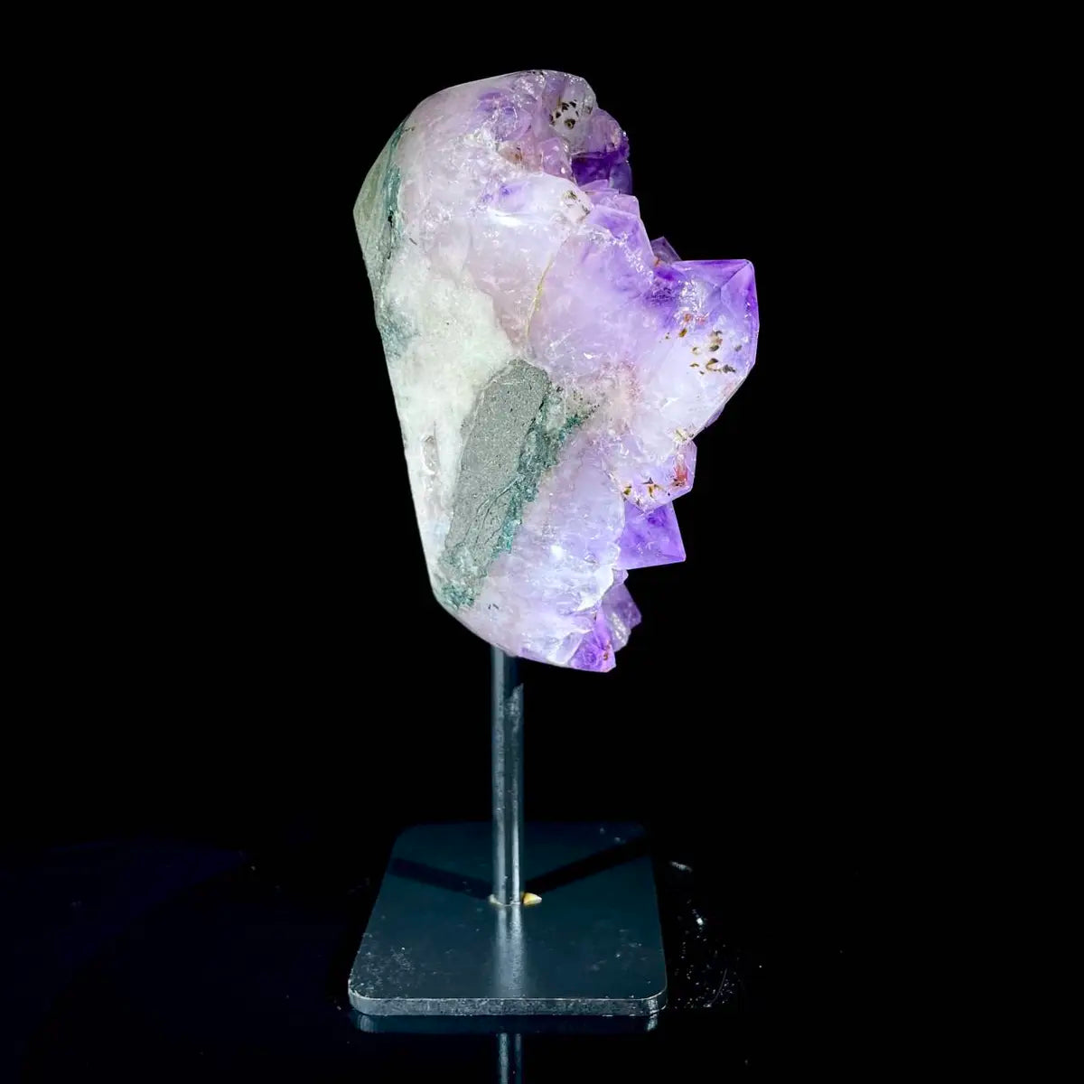 Natural Amethyst Crystal Cluster on metal Stand | Museum Grade Display Mineral Specimen | Decorative Home & Office Stone Decor | 1560 g | 20*12*7 cm