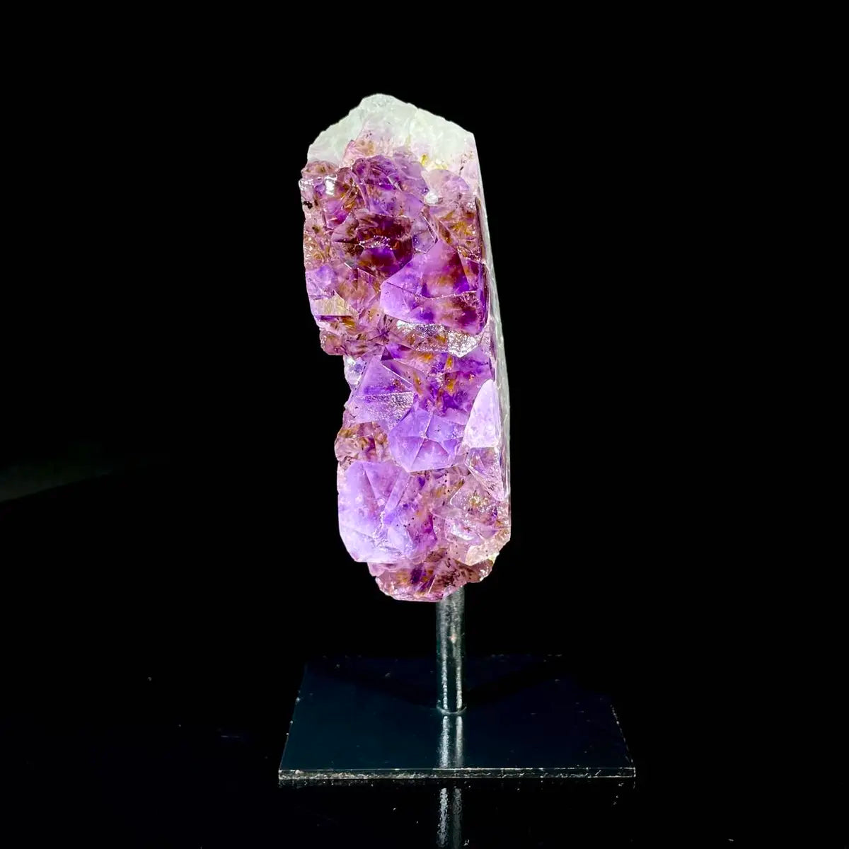Natural Amethyst Crystal Cluster on metal Stand | Museum Grade Display Mineral Specimen | Decorative Home & Office Stone Decor | 350 g | 13*3*5 cm