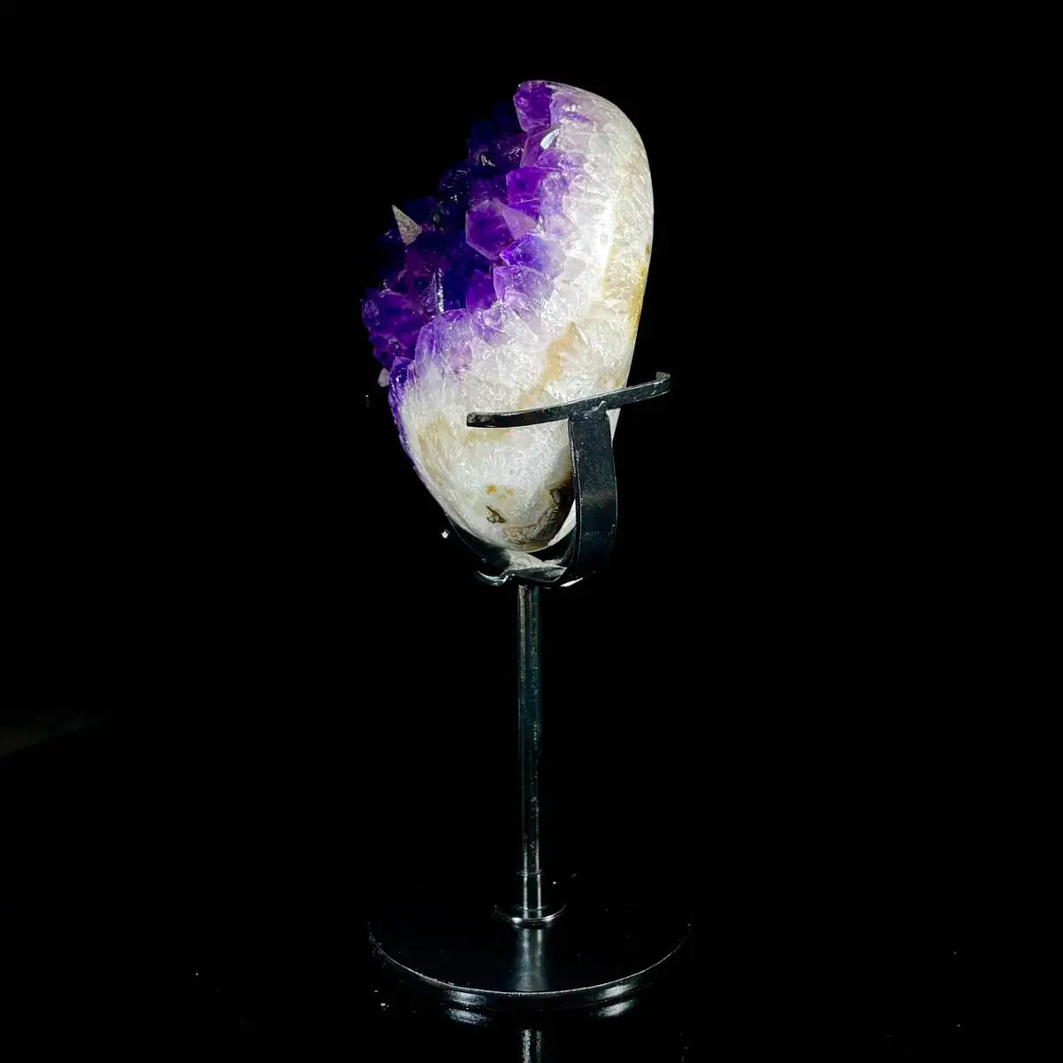 Natural Amethyst Crystal Cluster on metal Stand | Museum Grade Display Mineral Specimen | Decorative Home & Office Stone Decor | 860 g | 20*8*4 cm