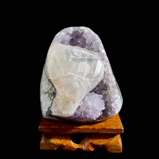 Natural Uruguayan Amethyst Crystal Cluster with Calcite Association | 720g | 8.5 × 8.5 × 8 cm | Quartz & Carbonate Mineral Specimen | Uruguay