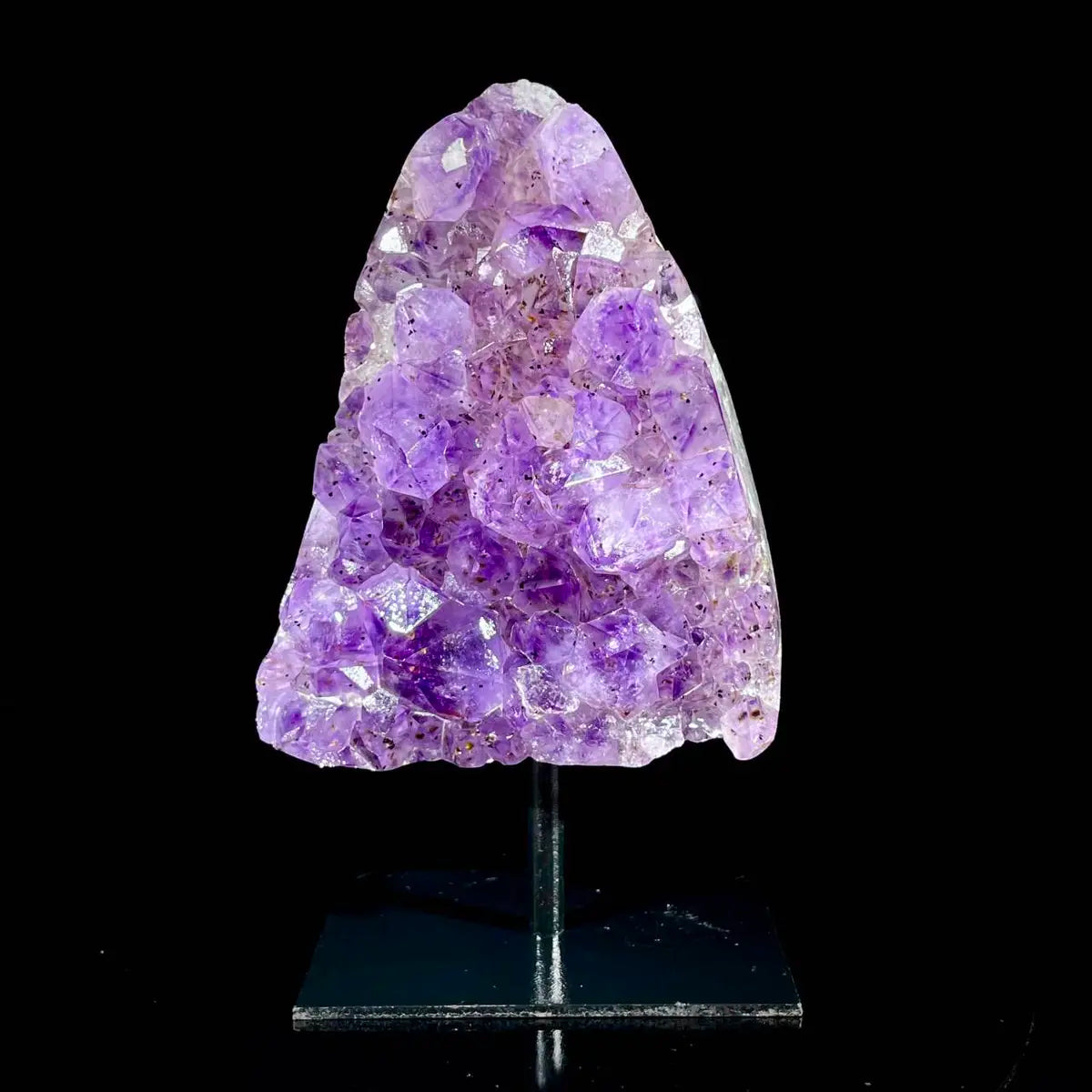 Natural Amethyst Crystal Cluster on metal Stand | Museum Grade Display Mineral Specimen | Decorative Home & Office Stone Decor | 920 g | 15.5*9*6 cm