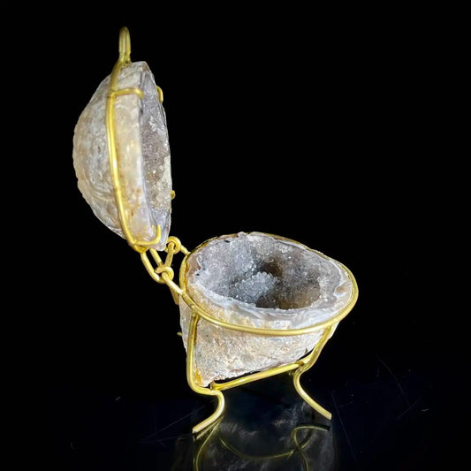 A500-Natural Agate Geode Slice Pair on Metal Stand | Museum Grade Display Mineral Specimen | Decorative Home & Office Decor | 140 g | 11*6*5 cm