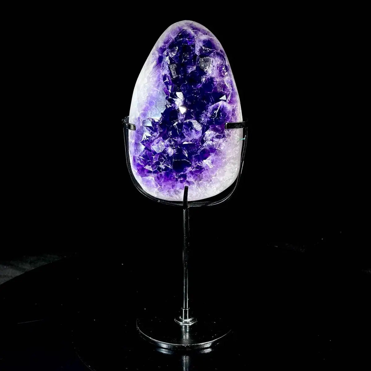 Natural Amethyst Crystal Cluster on metal Stand | Museum Grade Display Mineral Specimen | Decorative Home & Office Stone Decor | 1040 g | 14*8*5 cm