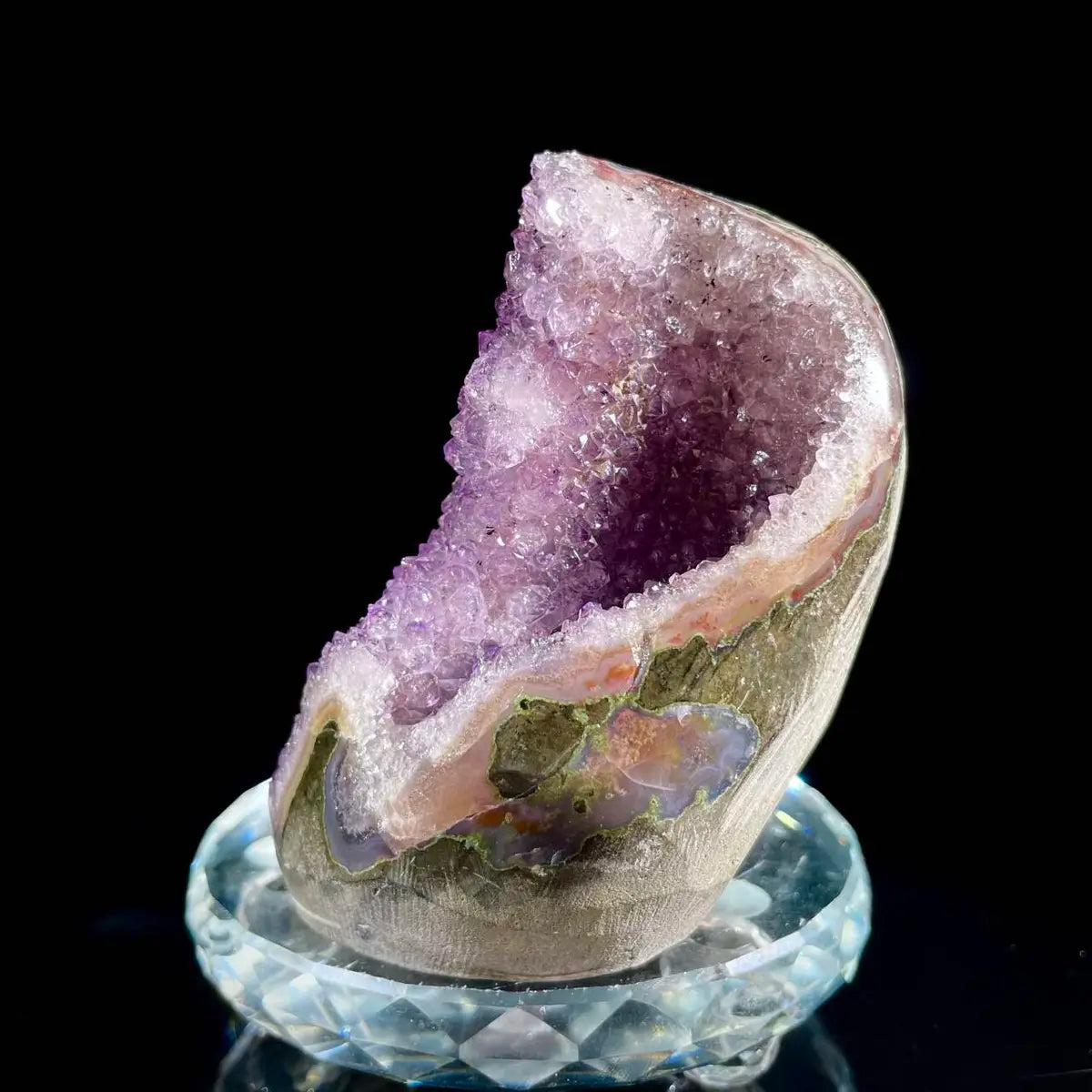 Museum Grade Natural Brazilian Rainbow Quartz Crystal Cluster with Polished Base |610g | 10*9*7cm | Collector Mineral Specimen | Brazil