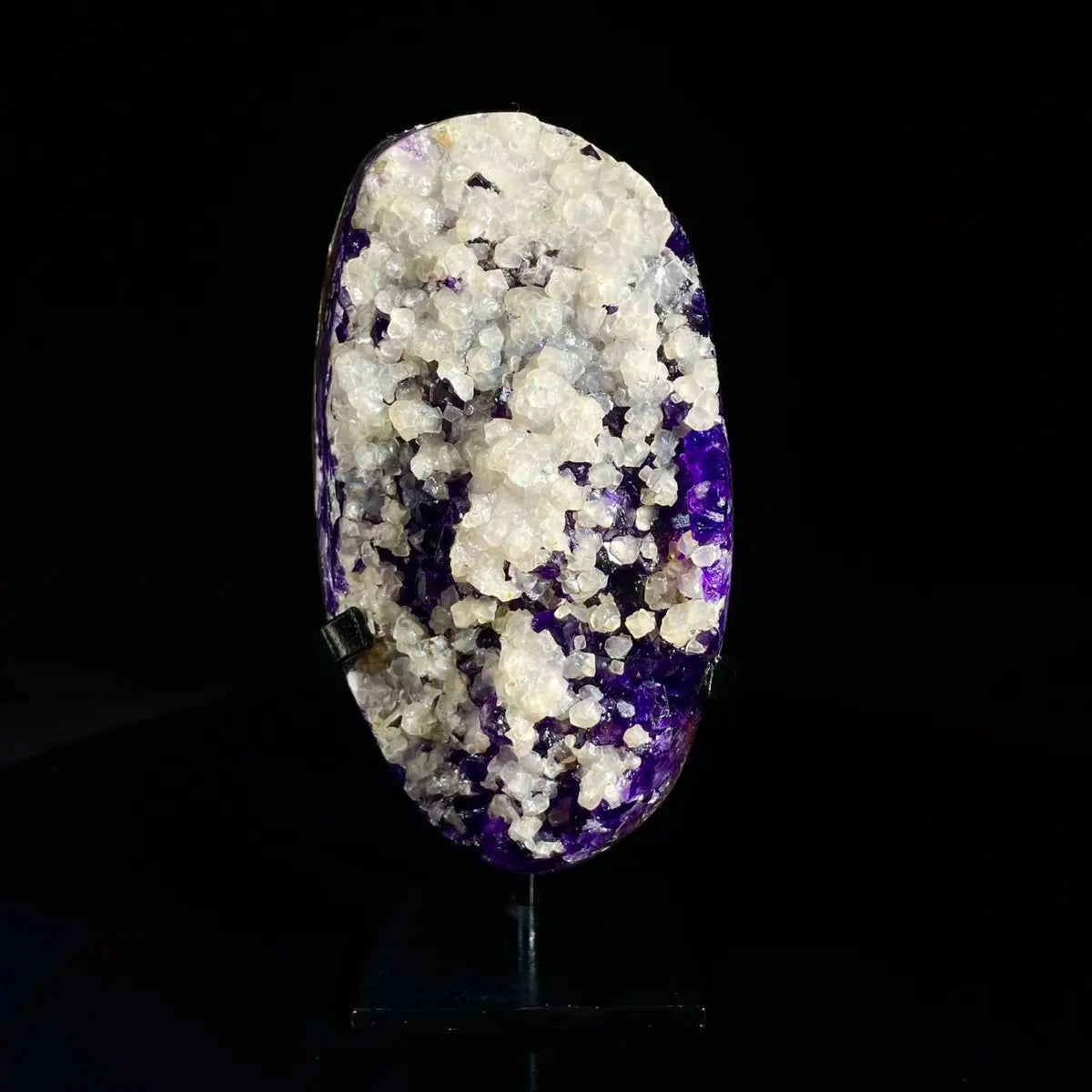 Natural Amethyst Crystal Cluster on metal Stand | Museum Grade Display Mineral Specimen | Decorative Home & Office Stone Decor | 1560 g | 20*1**7 cm