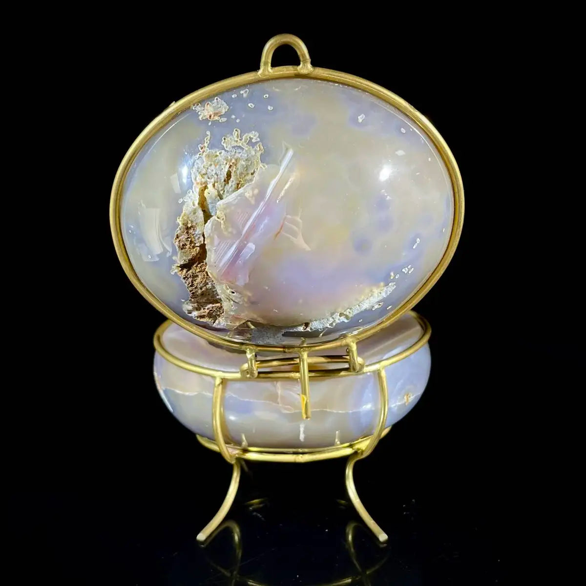 Natural Agate Geode Slice Pair on Metal Stand | Museum Grade Display Mineral Specimen | Decorative Home & Office Decor | 1000 g | 16*11*9 cm