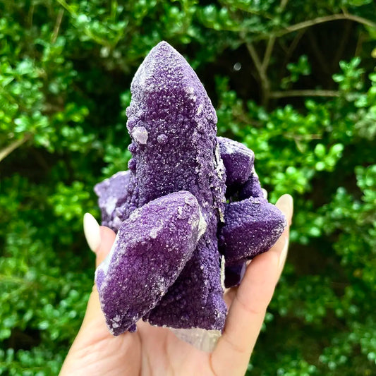 Natural Calcite Crystal Cluster with Purple Mineral Coating |710g | 15.5× 12× 7.5cm | Carbonate Minerals | Inner Mongolia, China