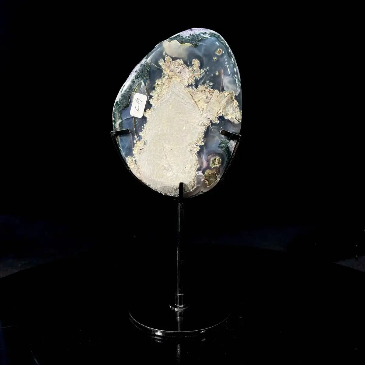 Natural Amethyst Crystal Cluster on metal Stand | Museum Grade Display Mineral Specimen | Decorative Home & Office Stone Decor | 770 g | 21*9*3.5 cm