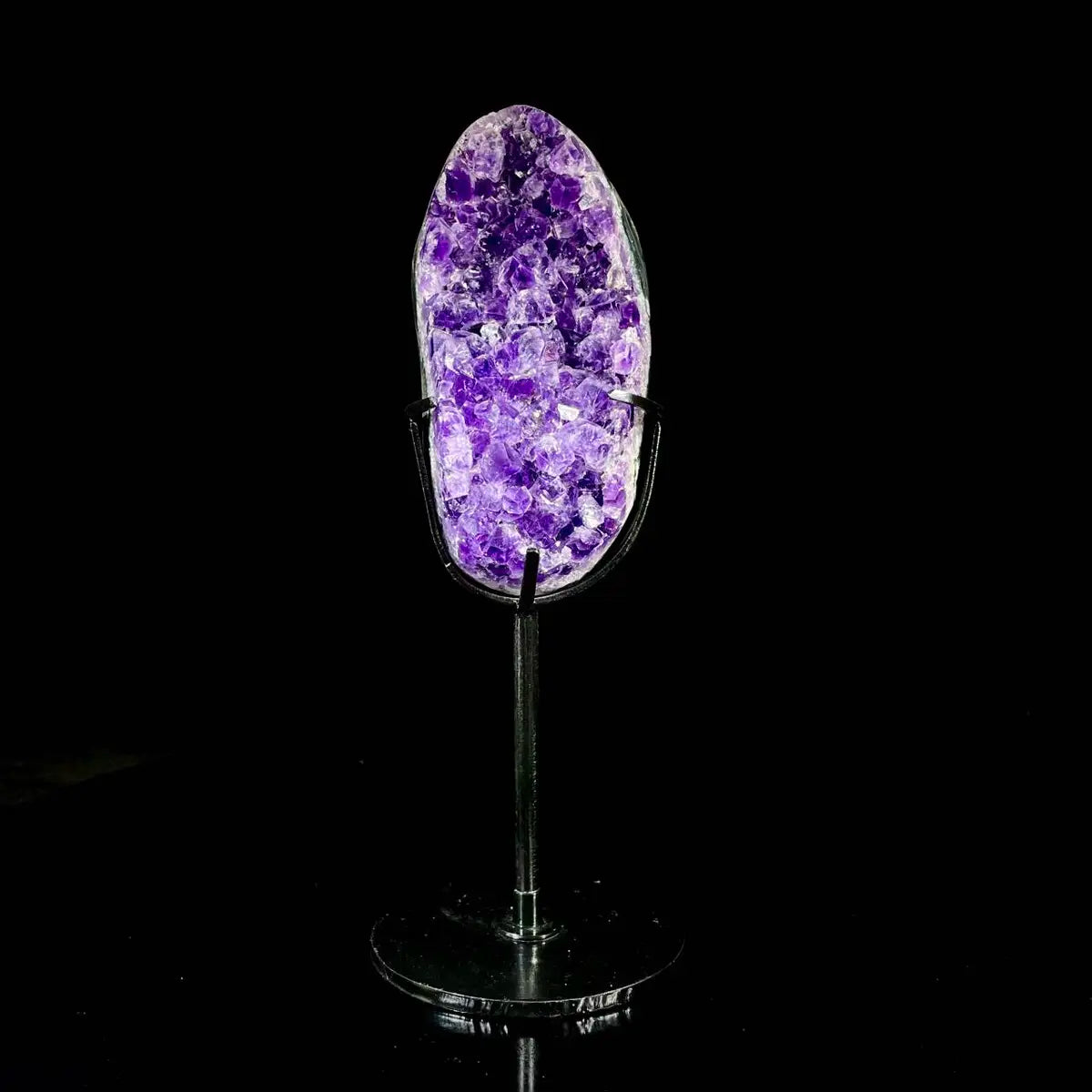 Natural Amethyst Crystal Cluster on metal Stand | Museum Grade Display Mineral Specimen | Decorative Home & Office Stone Decor | 730 g | 21*6*5 cm