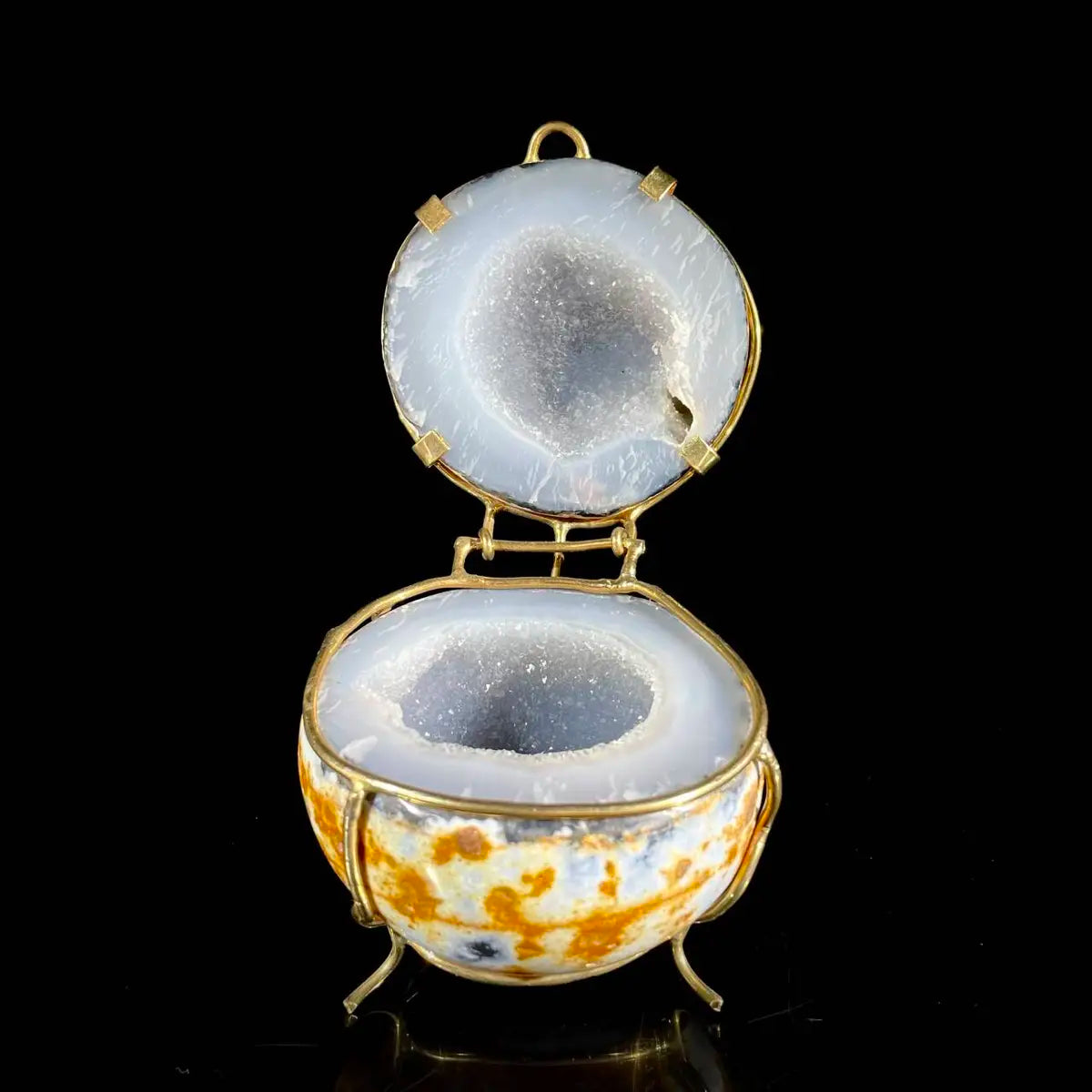Natural Agate Geode Slice Pair on Metal Stand | Museum Grade Display Mineral Specimen | Decorative Home & Office Decor | 500 g | 13.5*7*7 cm