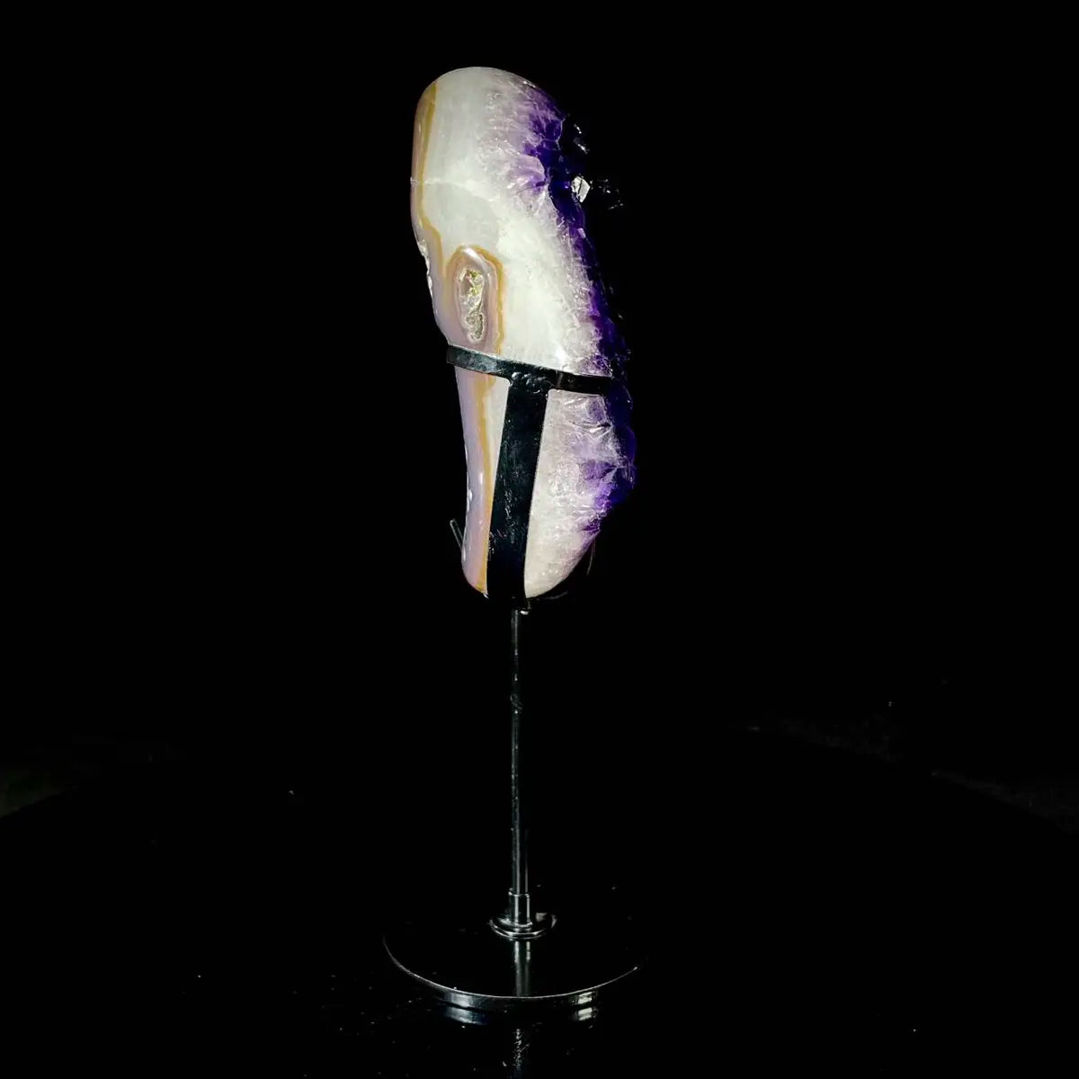 Natural Amethyst Crystal Cluster on metal Stand | Museum Grade Display Mineral Specimen | Decorative Home & Office Stone Decor | 1040 g | 14*8*5 cm