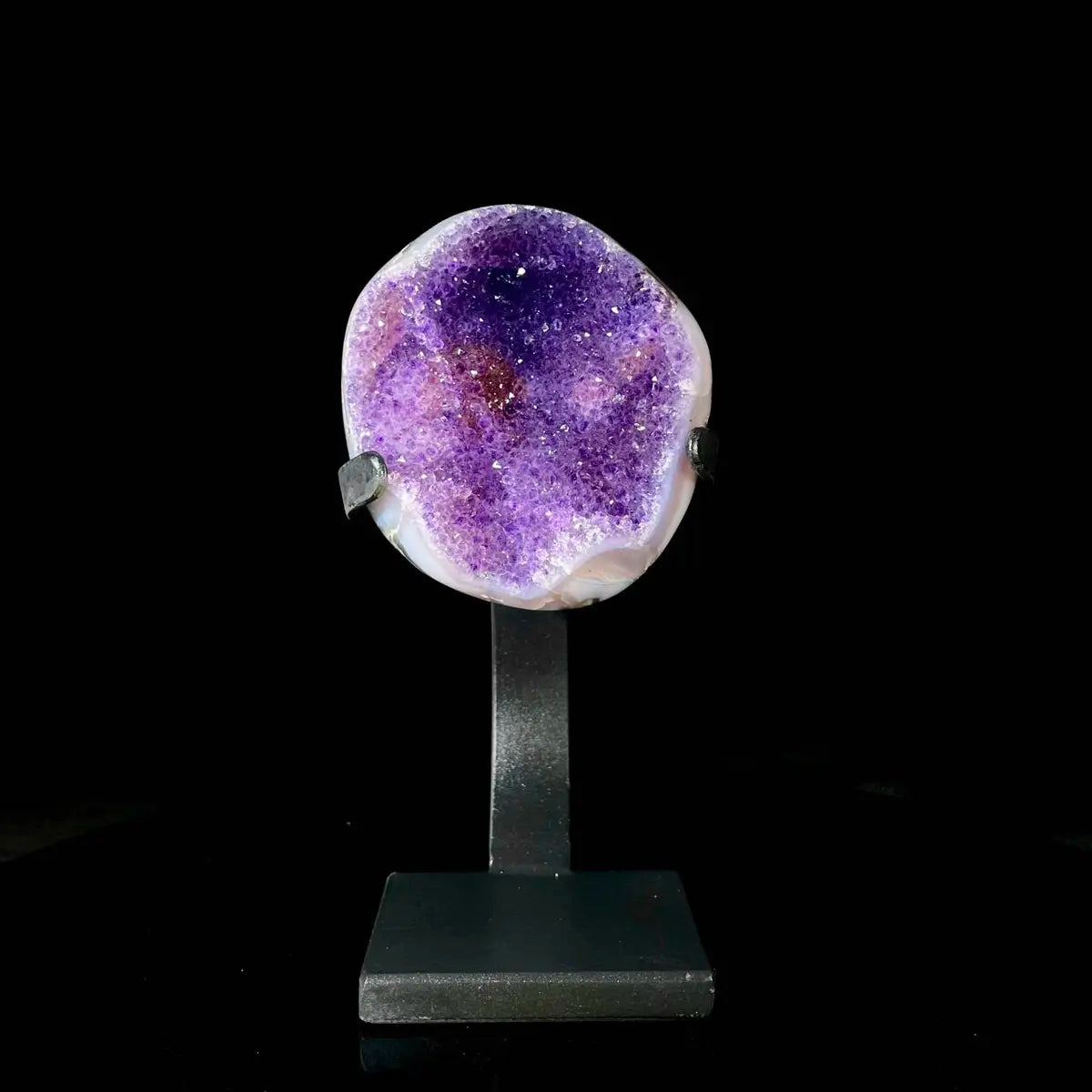 Natural Amethyst Crystal Cluster on metal Stand | Museum Grade Display Mineral Specimen | Decorative Home & Office Stone Decor | 1650 g | 21*10*7 cm