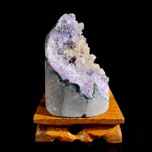 Natural Uruguayan Amethyst Crystal Cluster with Calcite Association | 340g | 9 ×6.5 × 6 cm | Quartz & Carbonate Mineral Specimen | Uruguay