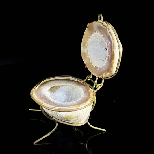 A507-Natural Agate Geode Slice Pair on Metal Stand | Museum Grade Display Mineral Specimen | Decorative Home & Office Decor | 270 g | 11*9*6.5 cm