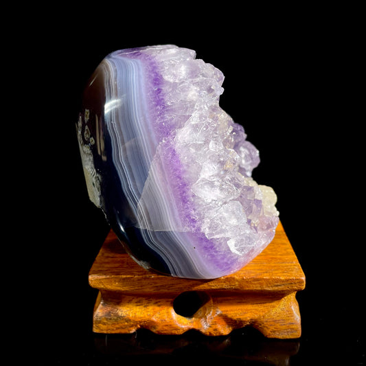 Natural Uruguayan Amethyst Crystal Cluster with Calcite Association | 780g | 8× 9.5 × 6cm | Quartz & Carbonate Mineral Specimen | Uruguay