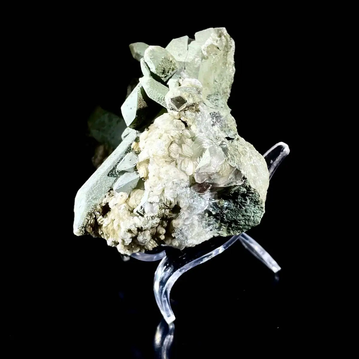 Natural Chlorite Quartz with Calcite Crystal Cluster on Matrix | Green Phantom Quartz Mineral Specimen | Rare Mineral Association | 420 g | 9.5*8*6.5 cm