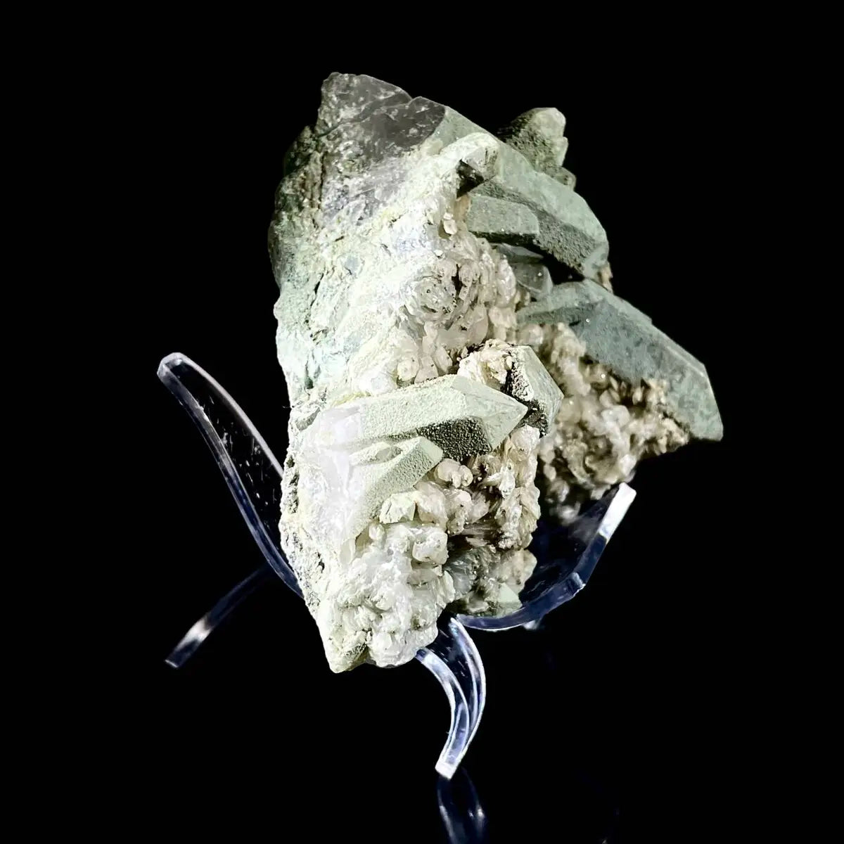 Natural Chlorite Quartz with Calcite Crystal Cluster on Matrix | Green Phantom Quartz Mineral Specimen | Rare Mineral Association | 420 g | 9.5*8*6.5 cm