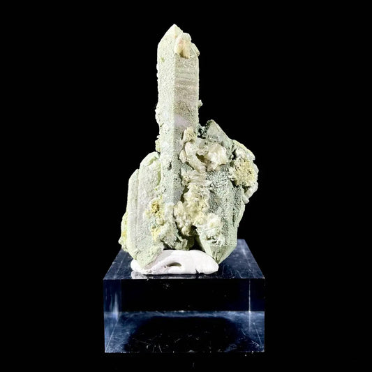 B7-Natural Chlorite Quartz with Calcite Crystal Cluster on Matrix | Green Phantom Quartz Mineral Specimen | Rare Mineral Association | 60 g | 8*5*2 cm