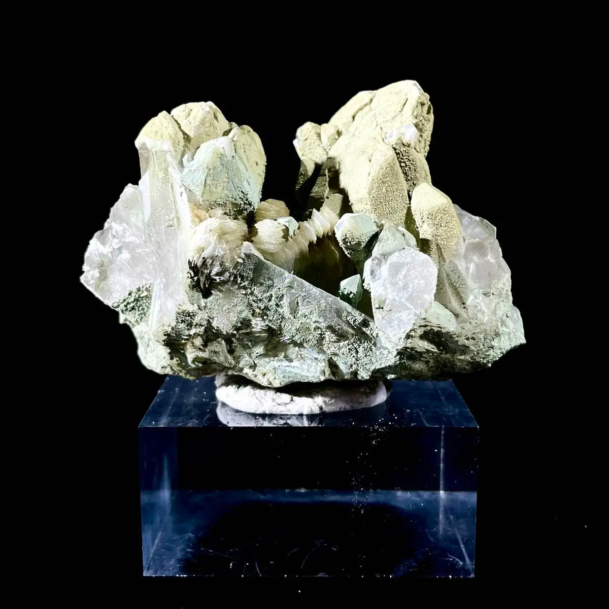 Natural Chlorite Quartz with Calcite Crystal Cluster on Matrix | Green Phantom Quartz Mineral Specimen | Rare Mineral Association | 120 g | 7*4.5*4.5 cm