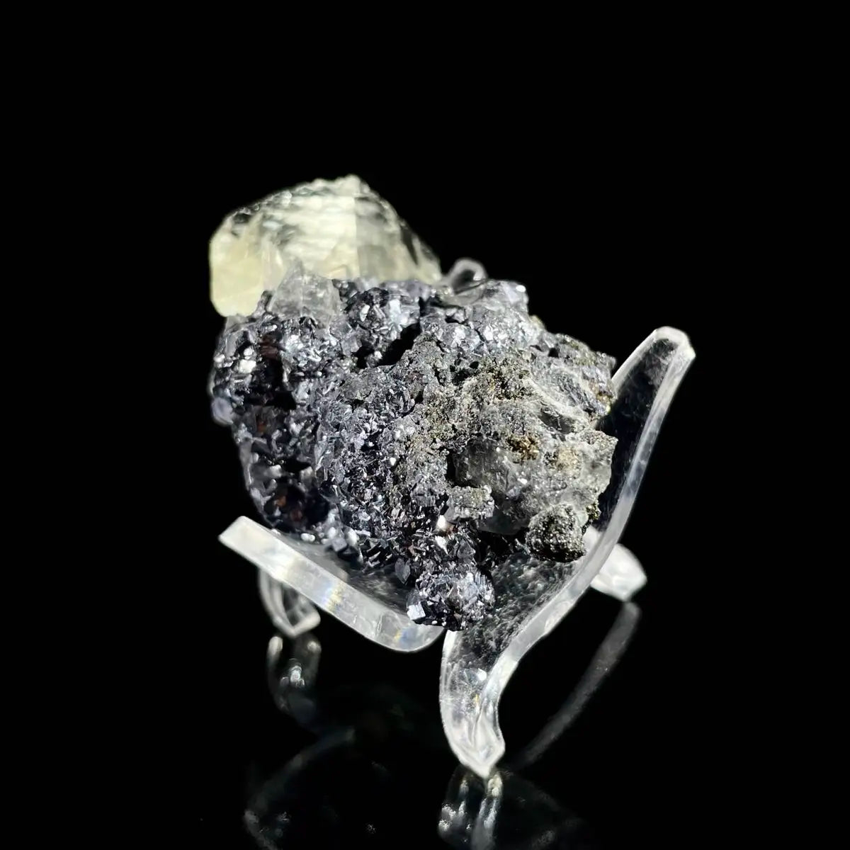 Galena Mineral Specimen | Natural Lead Sulfide Crystal on Matrix | Metallic Luster Cubic Formation | 50 g | 4.5*3.5*2.5 cm