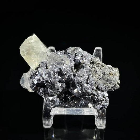 Galena Mineral Specimen | Natural Lead Sulfide Crystal on Matrix | Metallic Luster Cubic Formation | 50 g | 4.5*3.5*2.5 cm
