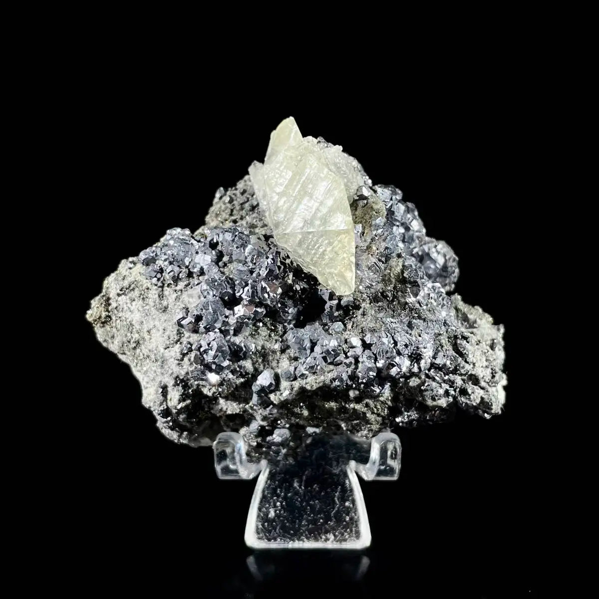Galena Mineral Specimen | Natural Lead Sulfide Crystal on Matrix | Metallic Luster Cubic Formation | 160 g | 7*5*4 cm