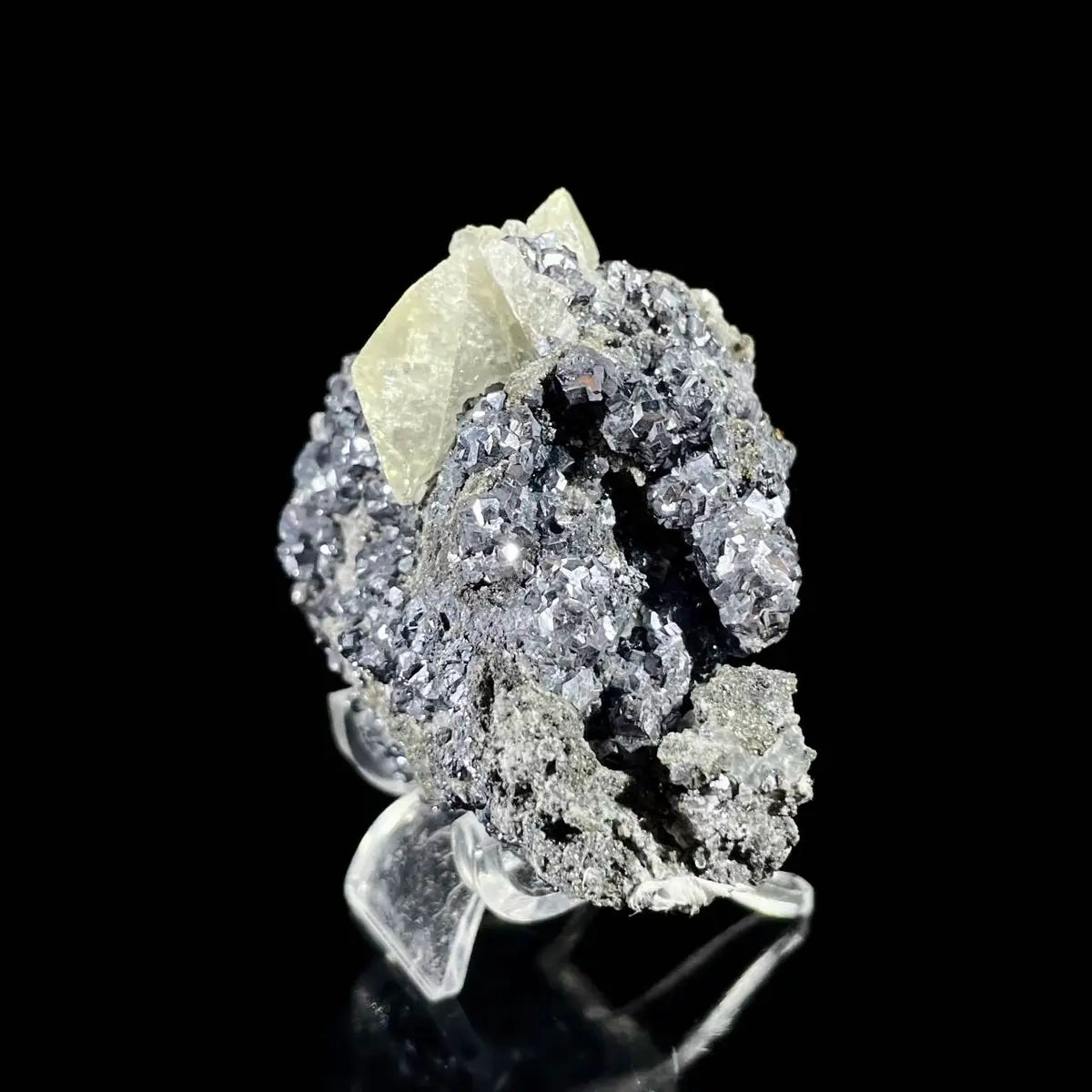 Galena Mineral Specimen | Natural Lead Sulfide Crystal on Matrix | Metallic Luster Cubic Formation | 160 g | 7*5*4 cm
