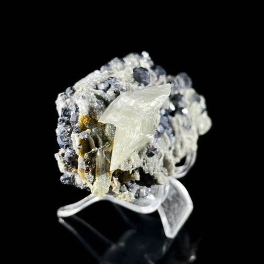Galena Mineral Specimen | Natural Lead Sulfide Crystal on Matrix | Metallic Luster Cubic Formation | 240 g | 11*5.5*4.5 cm