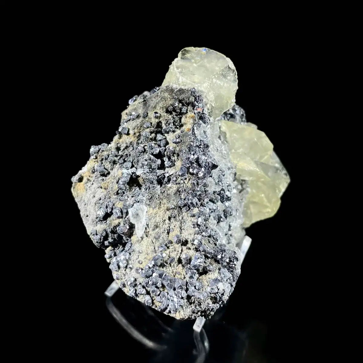 Galena Mineral Specimen | Natural Lead Sulfide Crystal on Matrix | Metallic Luster Cubic Formation | 540 g | 11.5*8*7 cm