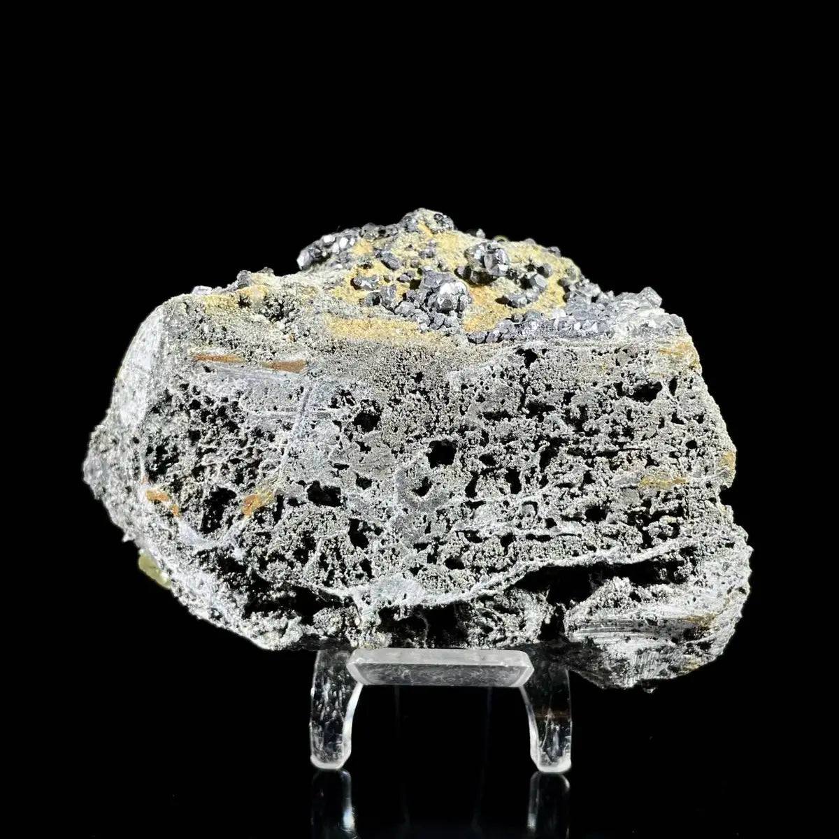 Galena Mineral Specimen | Natural Lead Sulfide Crystal on Matrix | Metallic Luster Cubic Formation | 540 g | 11.5*8*7 cm