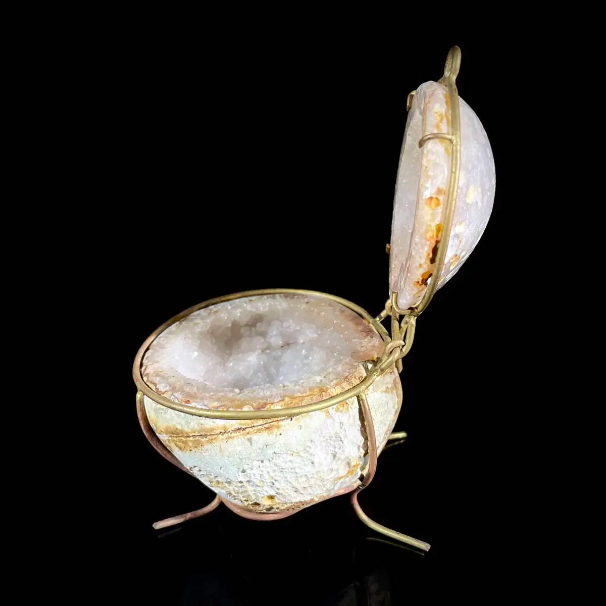 Natural Agate Geode Slice Pair on Metal Stand | Museum Grade Display Mineral Specimen | Decorative Home & Office Decor | 220 g | 11*7*6 cm