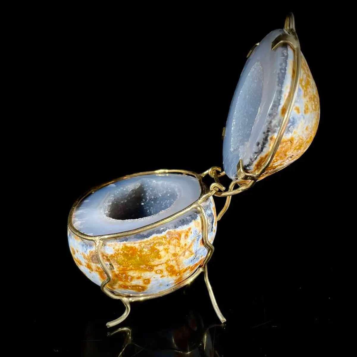 Natural Agate Geode Slice Pair on Metal Stand | Museum Grade Display Mineral Specimen | Decorative Home & Office Decor | 500 g | 13.5*7*7 cm