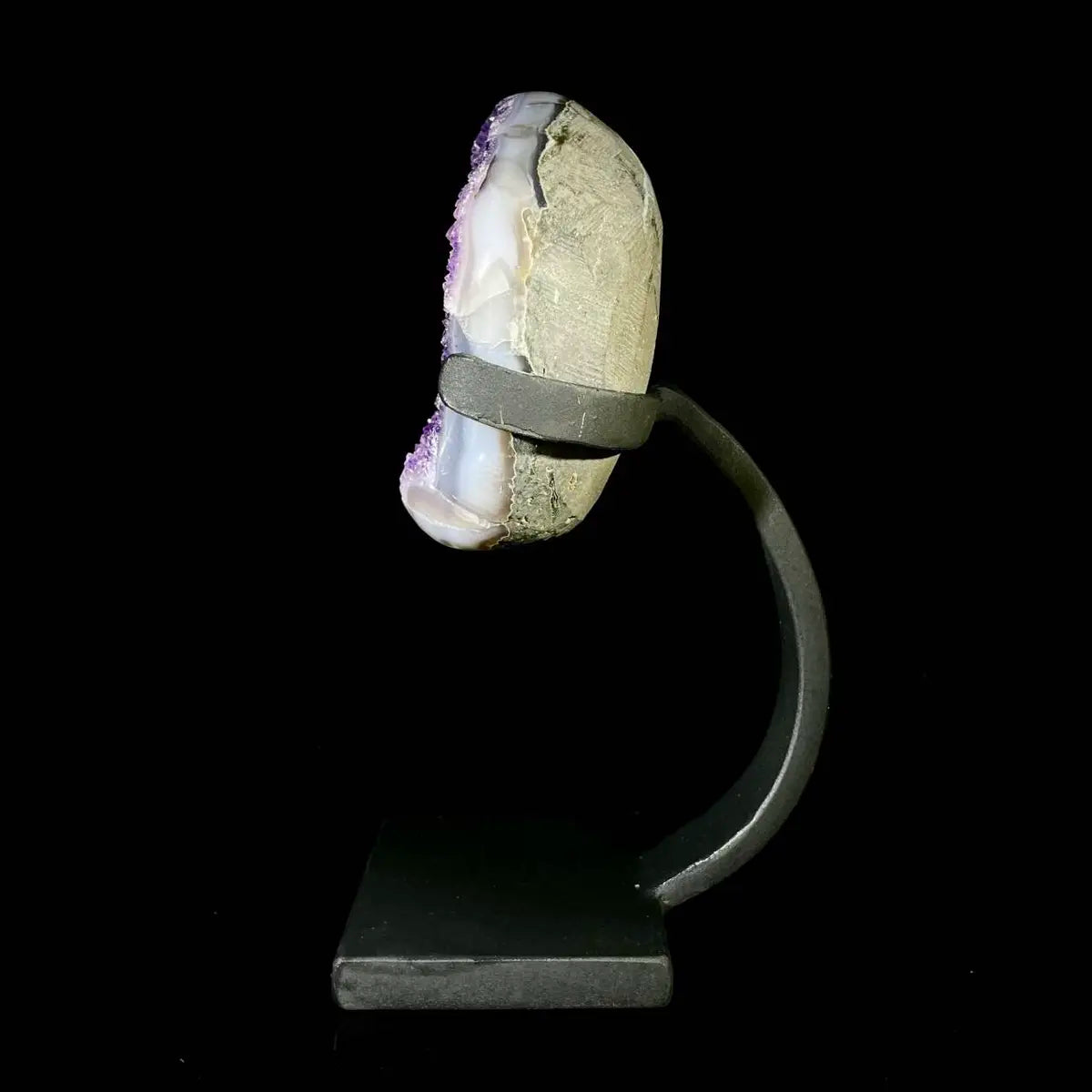 Natural Amethyst Crystal Cluster on metal Stand | Museum Grade Display Mineral Specimen | Decorative Home & Office Stone Decor | 1650 g | 21*10*7 cm