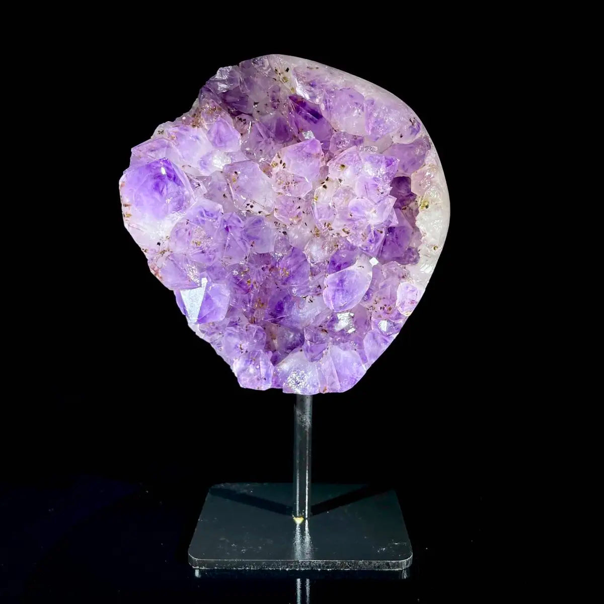 Natural Amethyst Crystal Cluster on metal Stand | Museum Grade Display Mineral Specimen | Decorative Home & Office Stone Decor | 1560 g | 20*12*7 cm