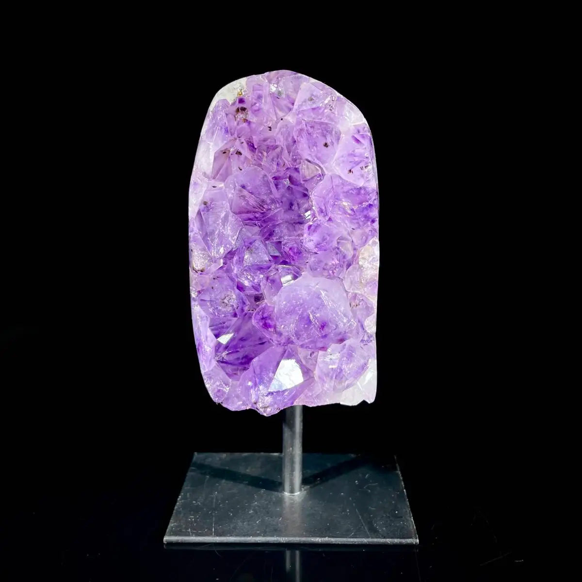 Natural Amethyst Crystal Cluster on metal Stand | Museum Grade Display Mineral Specimen | Decorative Home & Office Stone Decor | 450 g | 13*5*5 cm