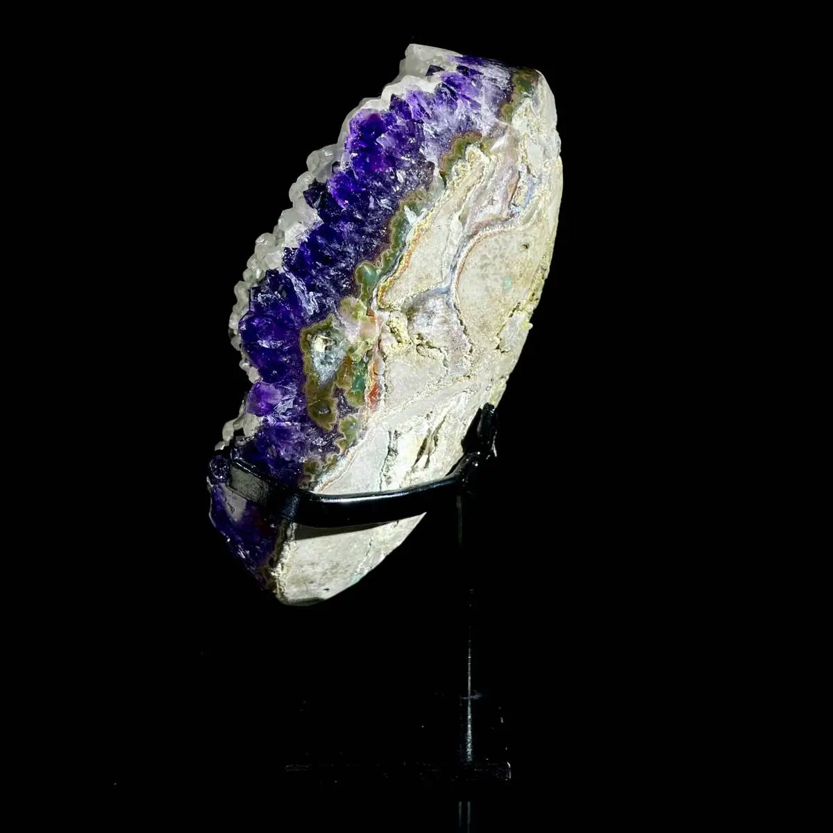 Natural Amethyst Crystal Cluster on metal Stand | Museum Grade Display Mineral Specimen | Decorative Home & Office Stone Decor | 1560 g | 20*1**7 cm