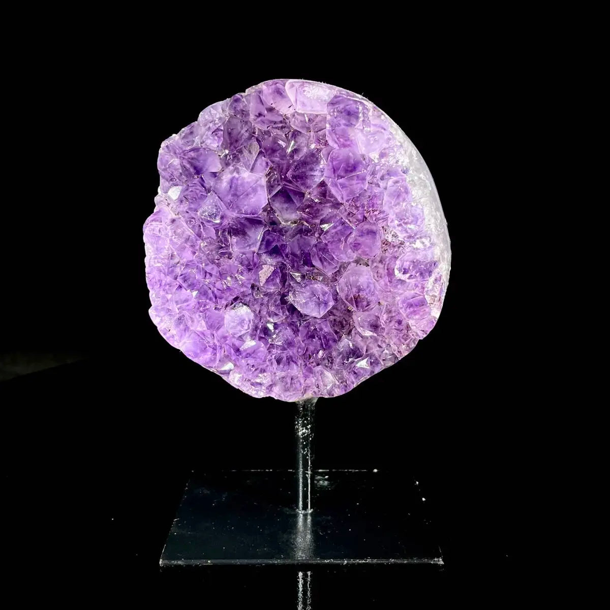 Natural Amethyst Crystal Cluster on metal Stand | Museum Grade Display Mineral Specimen | Decorative Home & Office Stone Decor | 650 g | 13.5*9*4 cm