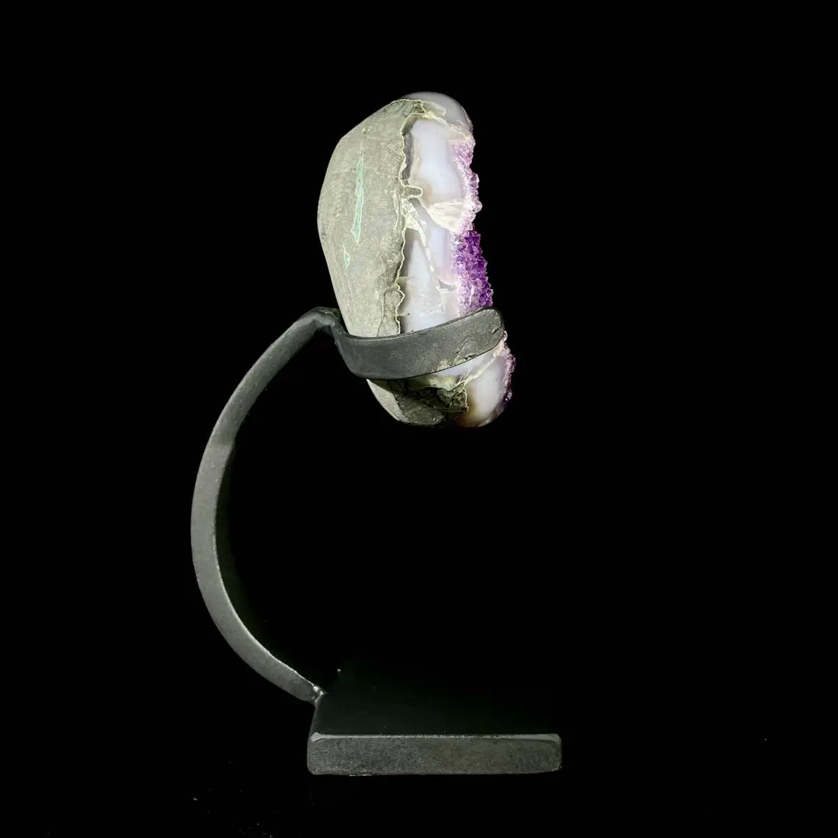 Natural Amethyst Crystal Cluster on metal Stand | Museum Grade Display Mineral Specimen | Decorative Home & Office Stone Decor | 1650 g | 21*10*7 cm