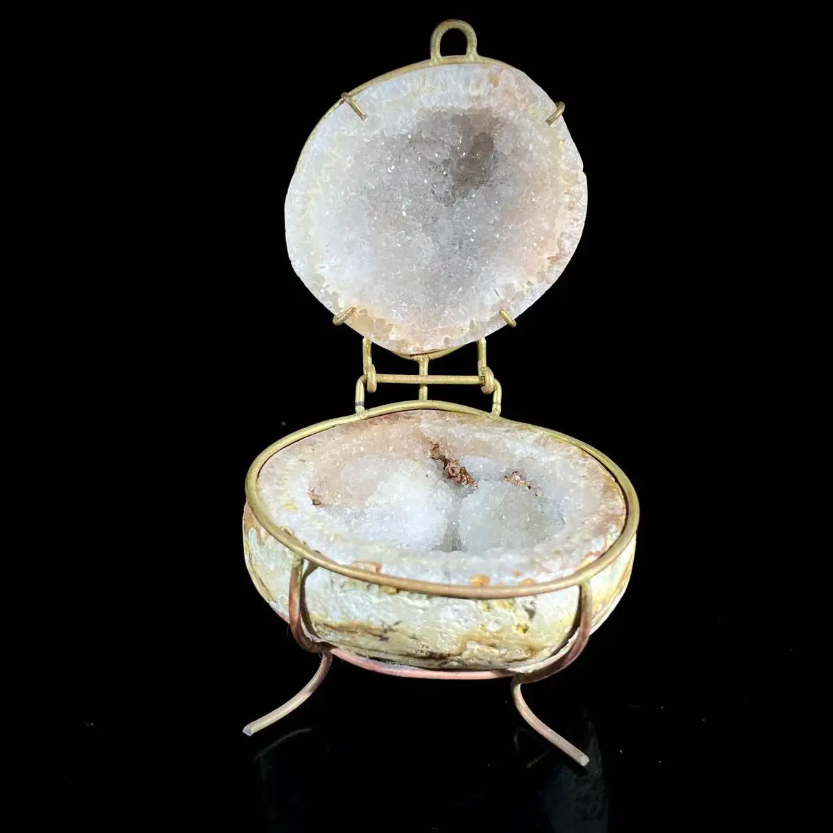 Natural Agate Geode Slice Pair on Metal Stand | Museum Grade Display Mineral Specimen | Decorative Home & Office Decor | 220 g | 11*7*6 cm